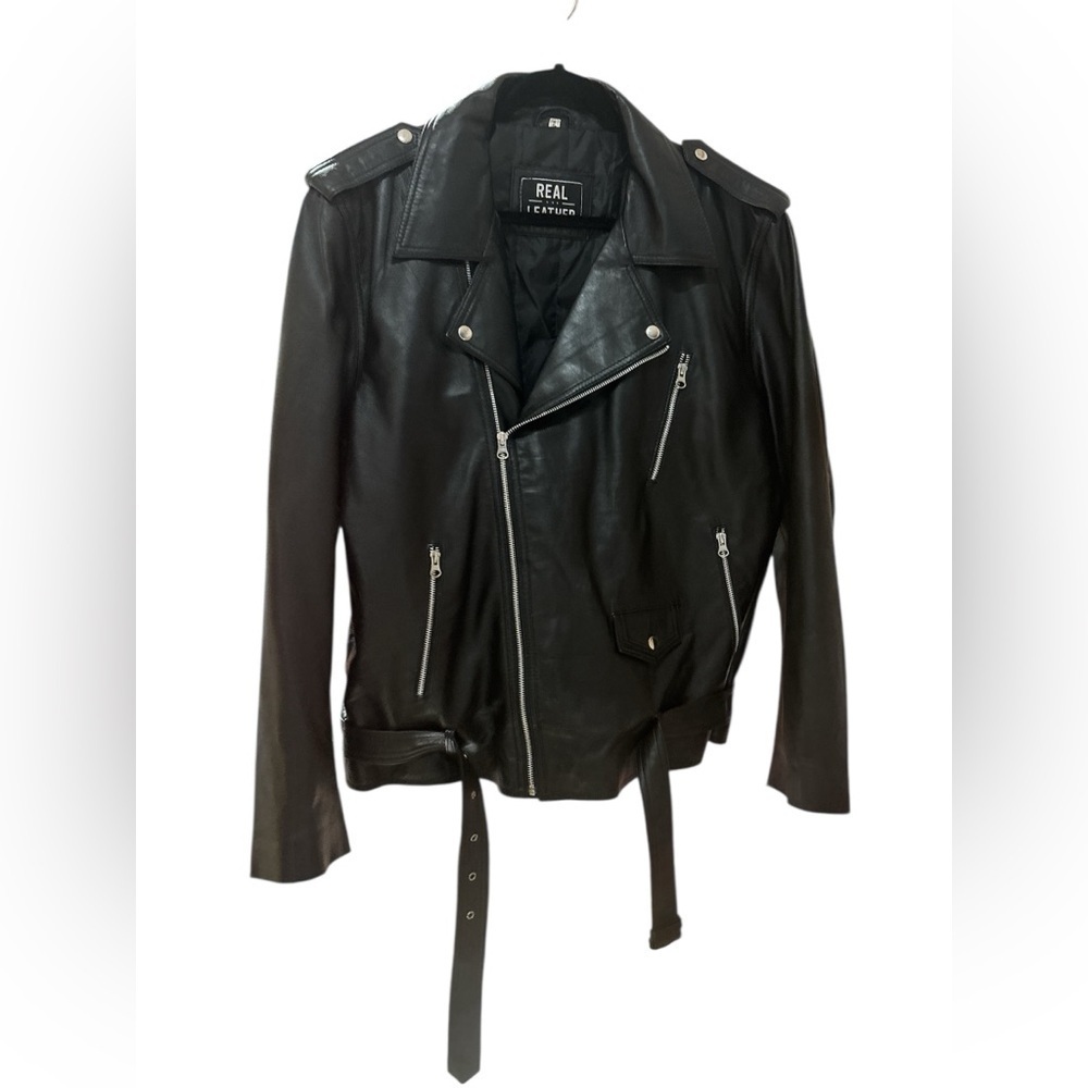 Black Leather Jacket with Silver Zippers
